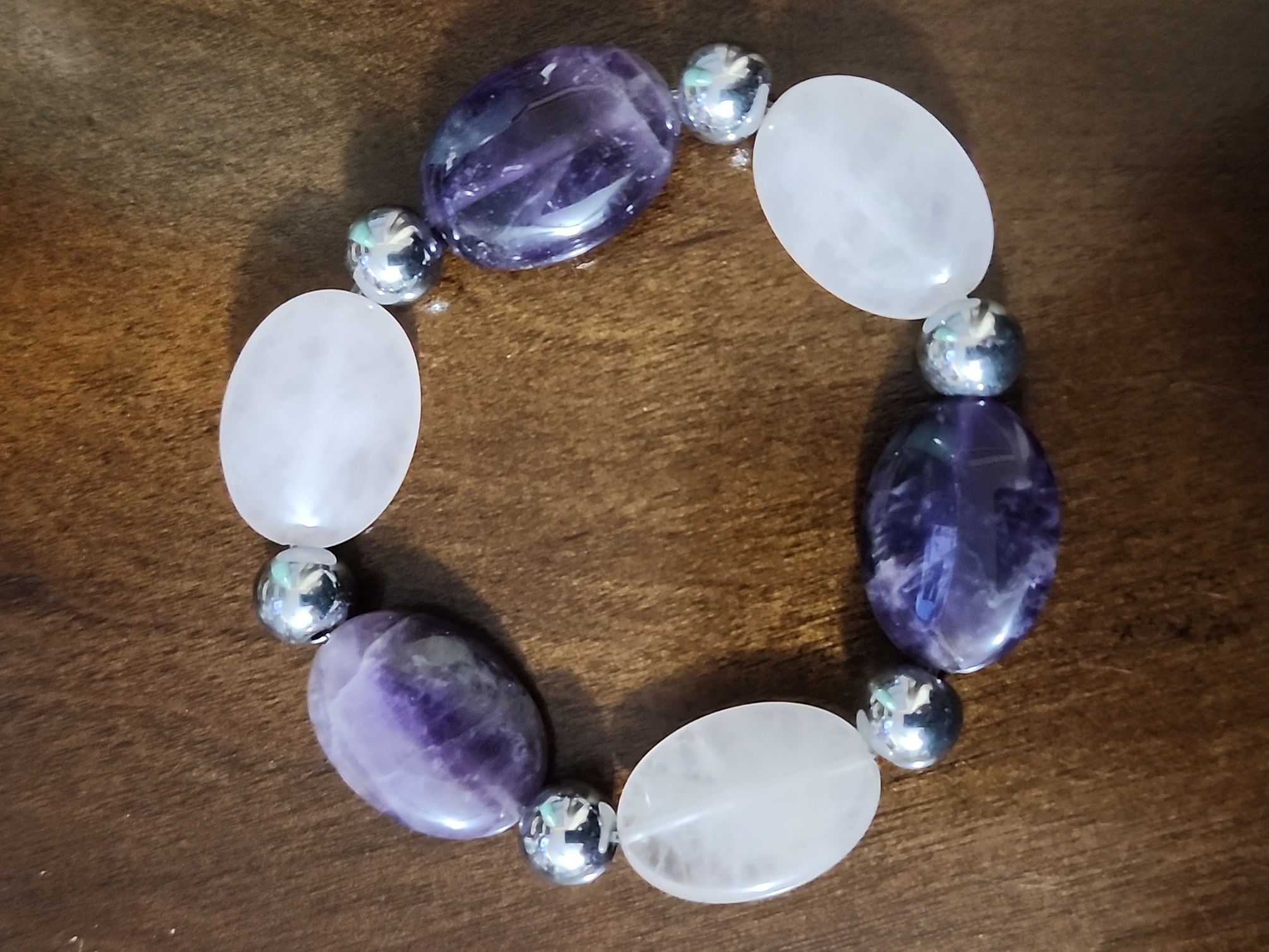 Amethyst And Rose Quartz Beaded Stretch Bracelet
